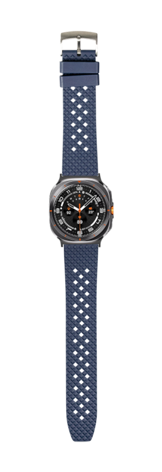 Navy blue honeycomb FKM rubber watch band with silver buckle for Galaxy Watch 8 Ultra smartwatch