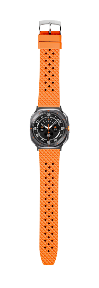 Orange honeycomb FKM rubber watch band with black dial sports watch and silver buckle