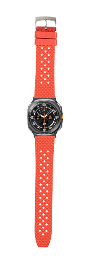 Red honeycomb FKM rubber watch band with black dial sports watch and silver buckle