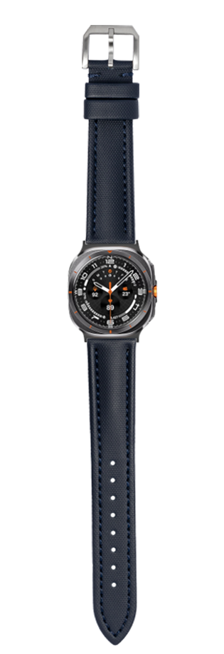 Navy blue sailcloth watch band with gunmetal buckle for Galaxy Watch 8 Ultra, small to medium size