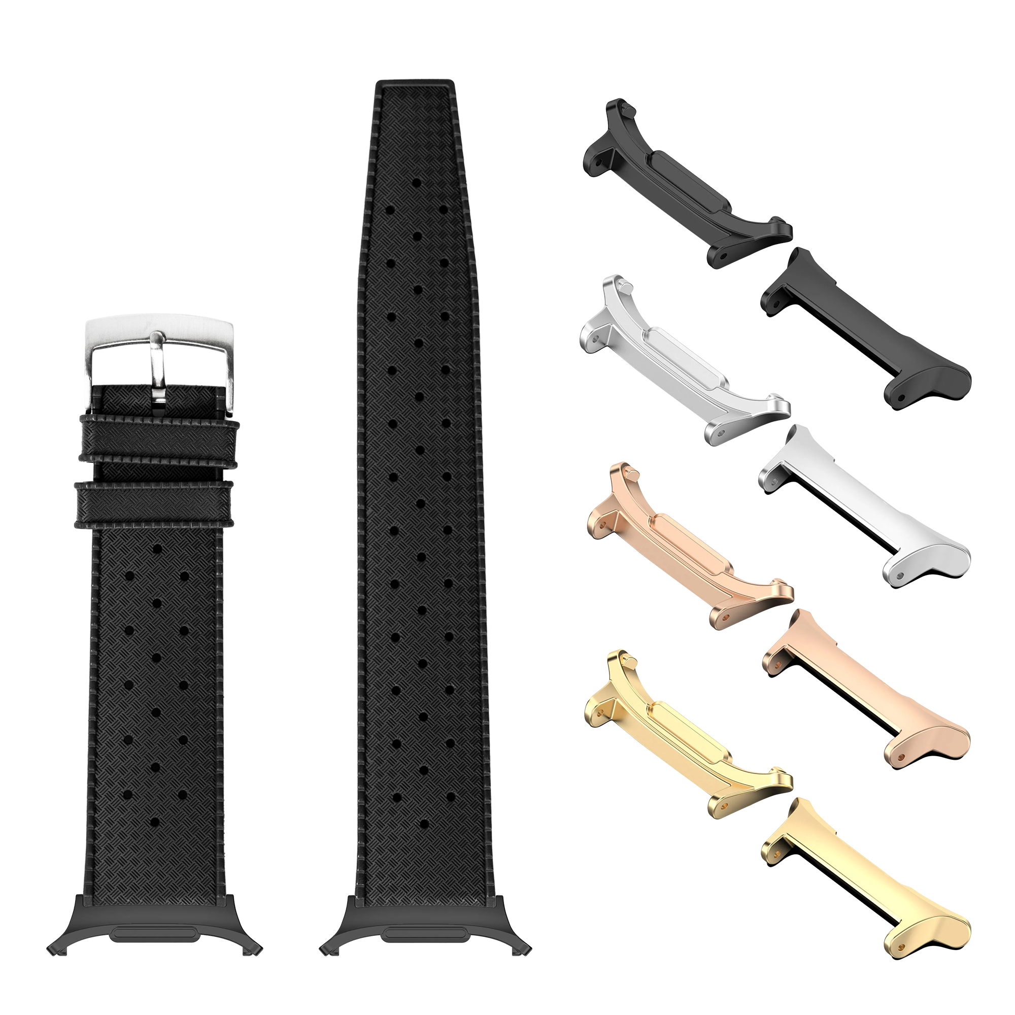 King Tropic FKM rubber black watch band with interchangeable lugs in multiple finishes for Galaxy Watch 8 and Ultra