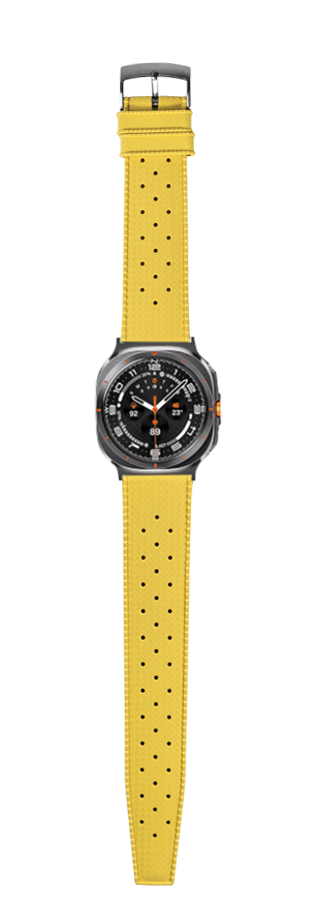 Yellow FKM rubber watch band with perforated design and gunmetal case sports watch
