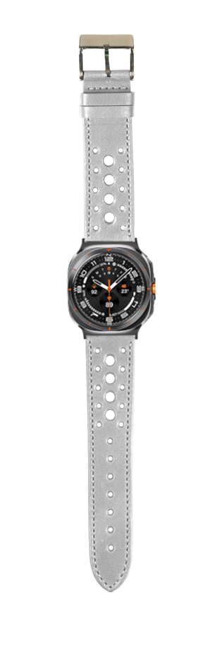 Grey perforated leather watch band with metal buckle for Galaxy Watch 8 Ultra smartwatch