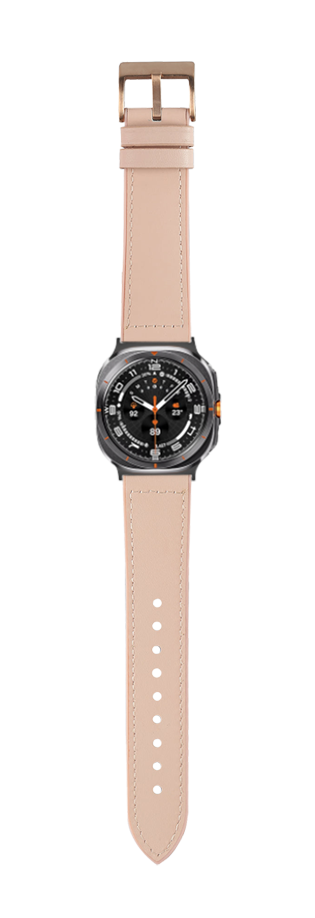 Black dial sports watch with pale pink leather hybrid strap and rose gold buckle
