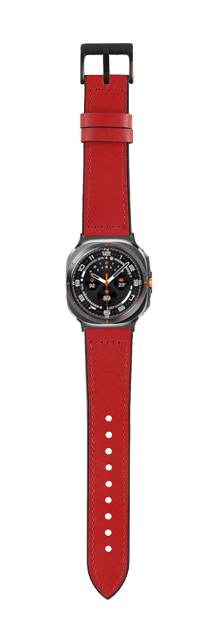 Red leather hybrid watch band with black stainless steel case and black dial for Galaxy Watch 8 Ultra