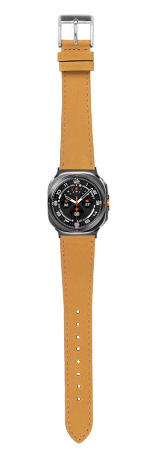 Brown nubuck leather watch band with silver buckle and black face dial watch, adjustable strap with stitch detail