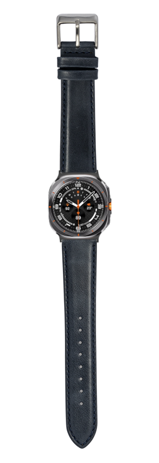Navy blue padded leather watch band with gunmetal buckle for Galaxy Watch 8 and Ultra models