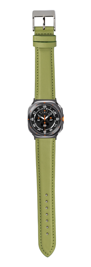 Green padded leather watch band with steel buckle and black dial sport watch, pistachio color strap