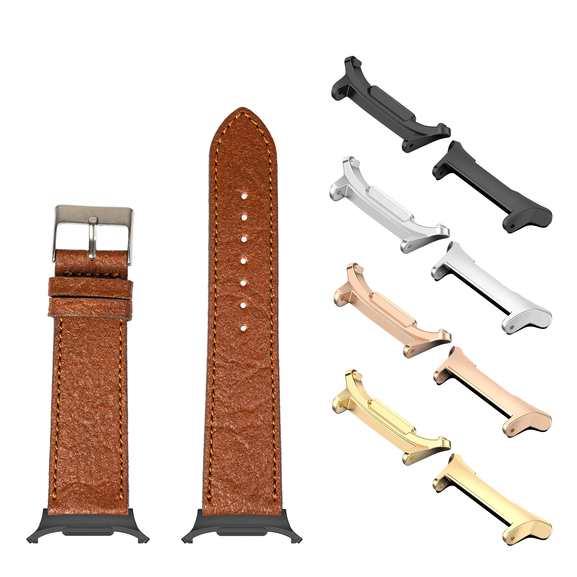 Brown pineapple vegan leather watch bands with silver, gold, black and rose gold metal connectors for Galaxy Watch 8 Ultra