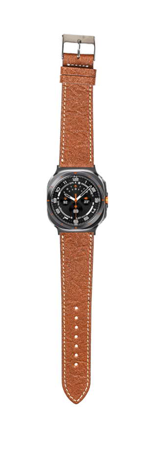 Brown pineapple vegan leather watch band with white stitching and silver buckle for Galaxy Watch 8 Ultra