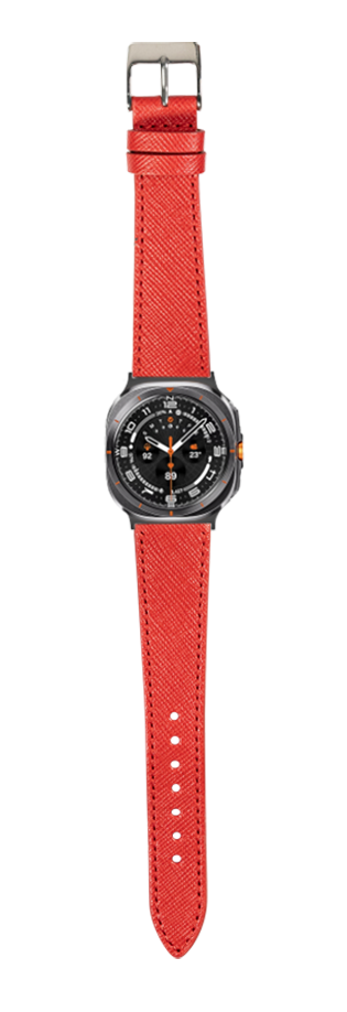 Red saffiano leather watch band with black dial sports watch and metal buckle
