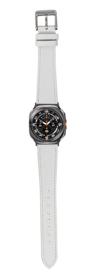 White saffiano leather watch strap with buckle for Galaxy Watch 8 Ultra smartwatch