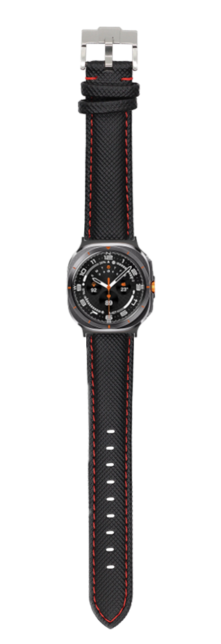 Black sailcloth watch strap with red stitching and stainless steel buckle for Galaxy Watch 8 Ultra