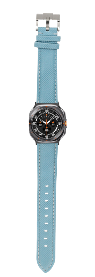 Sky blue sailcloth watch strap with white stitching and steel buckle for Galaxy Watch 8 Ultra