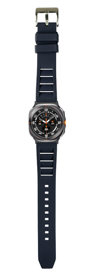 Navy blue FKM rubber watch strap with shark fin design and olive buckle for Galaxy Watch 8 Ultra