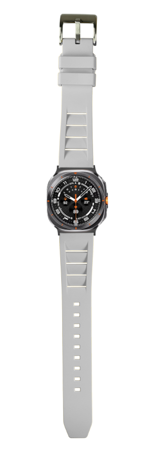 Gray FKM rubber watch strap with shark fin pattern and olive buckle for Samsung Galaxy Watch 8 Ultra