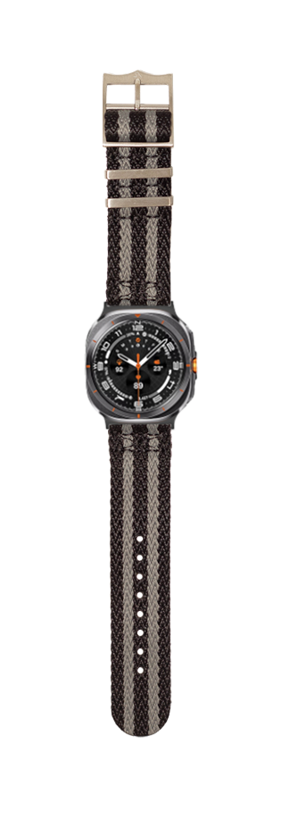 Galaxy Watch 8 Ultra Sharktooth Militex Bond black grey fabric strap sports watch with orange accents