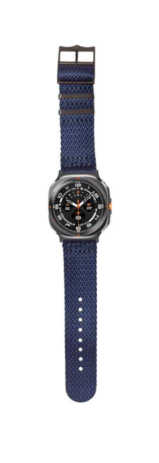 Stealth Navy Blue Sharktooth Militex watch strap with black hardware and gunmetal case sports watch