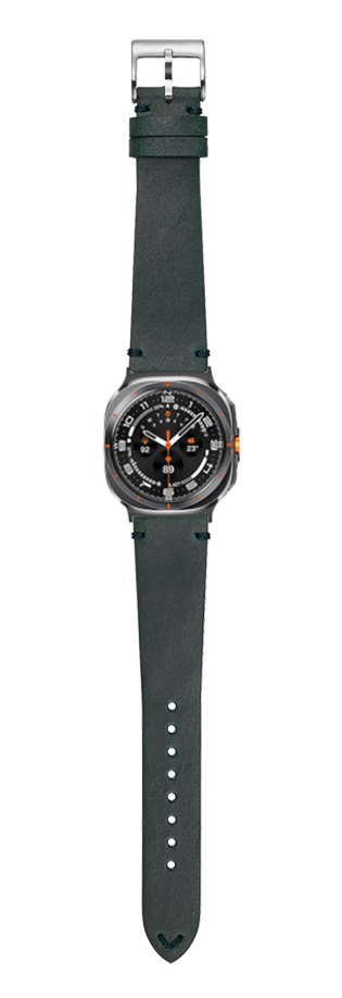 Vintage Crazy Horse leather watch band in blue-green with metal buckle for Galaxy Watch 8 Ultra smartwatch