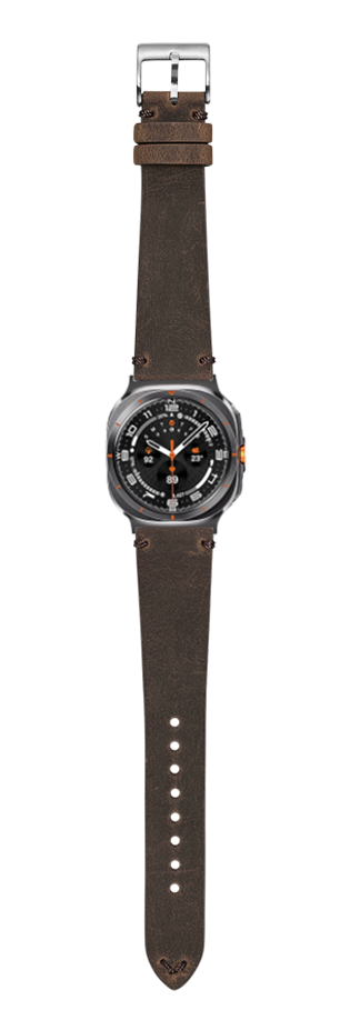 Vintage crazy horse leather watch band in brown with silver buckle and black dial sport watch