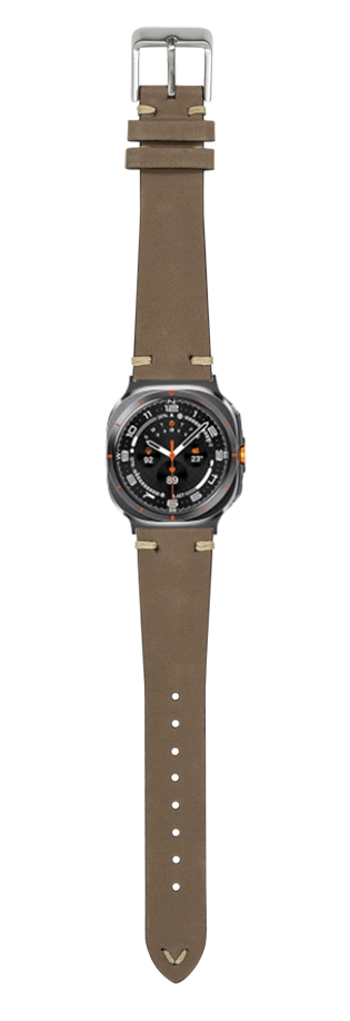 Dark brown nubuck leather watch strap with vintage knotted design and gunmetal buckle for Galaxy Watch 8 Ultra