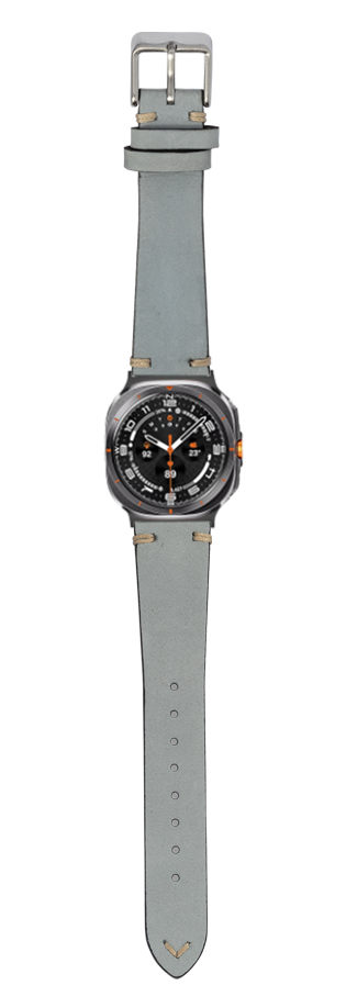 Vintage sky blue nubuck leather watch strap with knotted design and metal buckle for Galaxy Watch compatibility