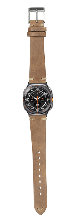 Brown leather vintage watch strap with knotted design and metal buckle for Galaxy Watch 8 Ultra