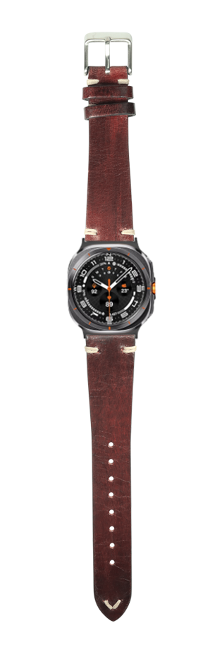 Vintage knotted smoked dark brown leather watch band with metal buckle for Galaxy Watch 8 Ultra