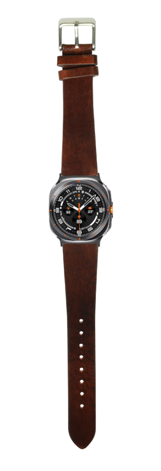 Vintage smoked dark brown leather watch band with metal buckle for Galaxy Watch 8 and Ultra models