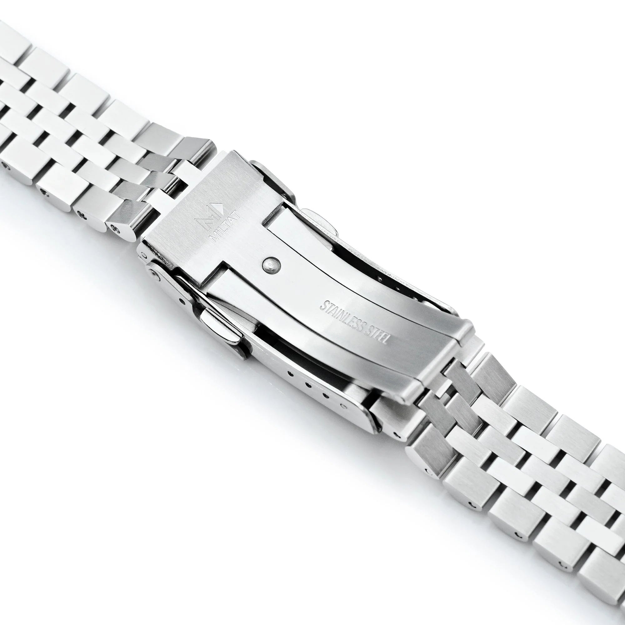 Stainless steel Super-JUB II watch band with deployed clasp for Orient Mako 40, 20mm width