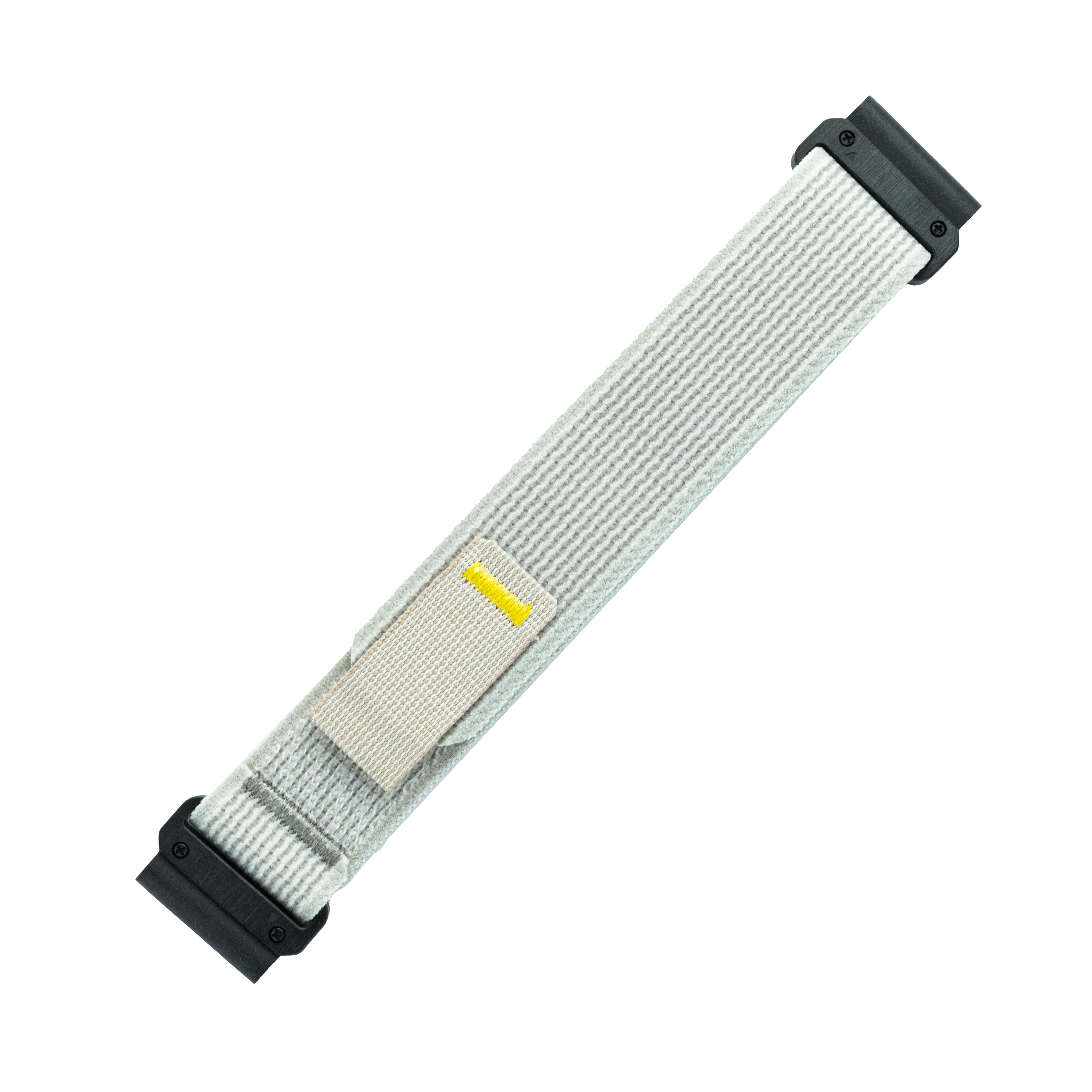 Gray QuickFit Trail Loop watch band with yellow accent stripe and black hardware connectors
