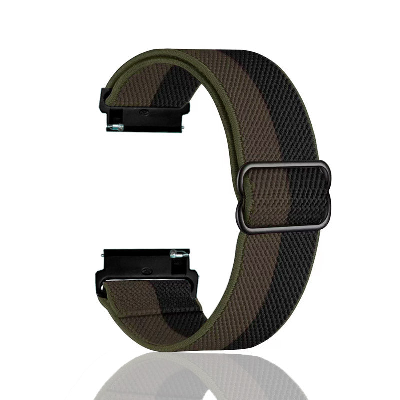 Olive green weaved elastic smartwatch band with quick release connectors and black magnetic closure clasp