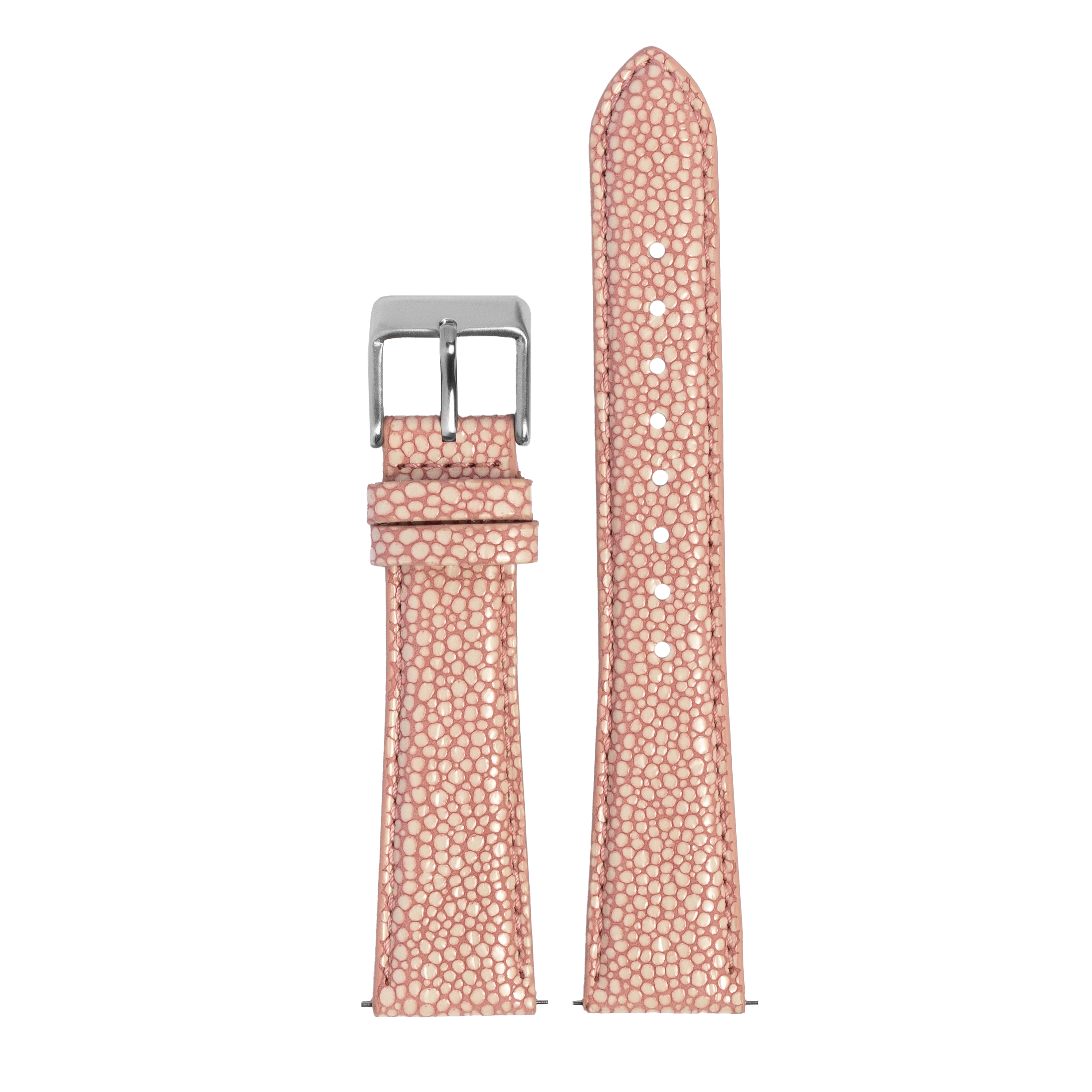 Pink faux stingray quick release watch strap with silver buckle and textured dot pattern