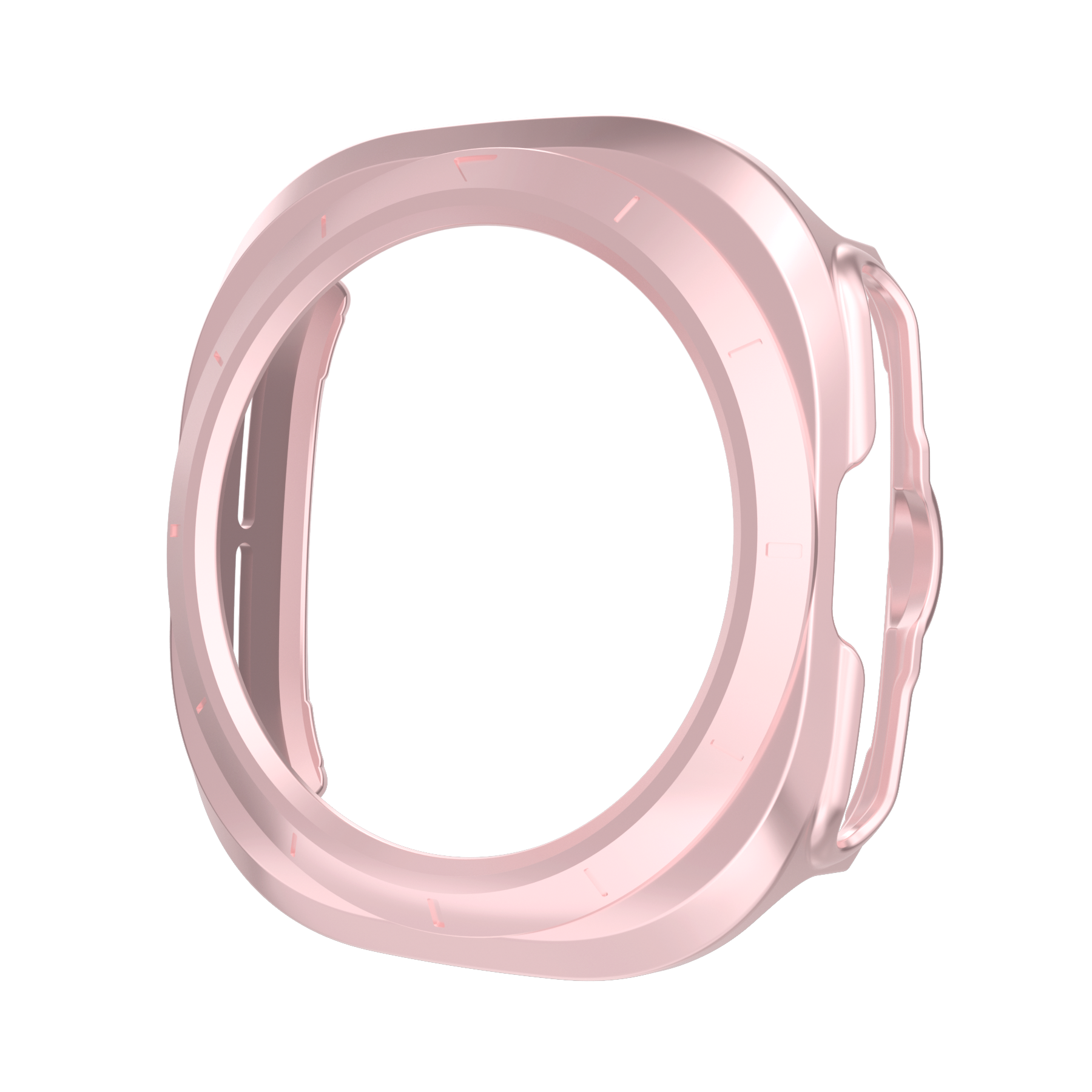 Pink protective bumper case for Galaxy Watch Ultra with rounded edges and side button cutout