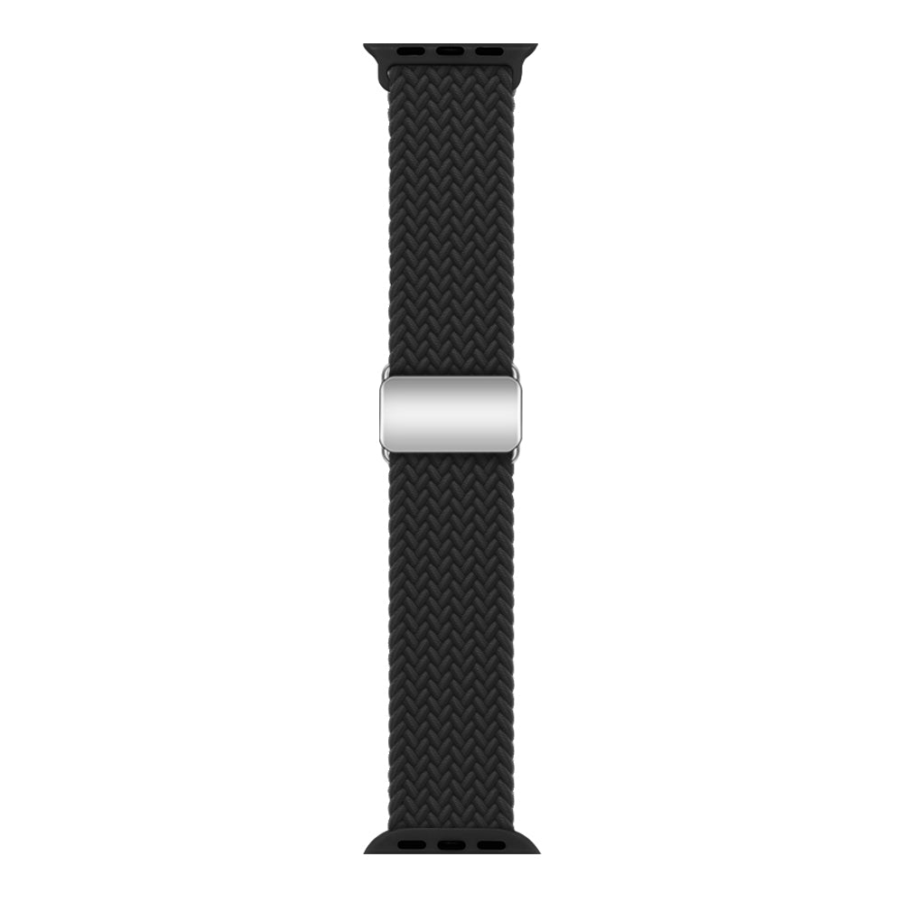 Black braided loop Apple Watch band with silver magnetic clasp closure