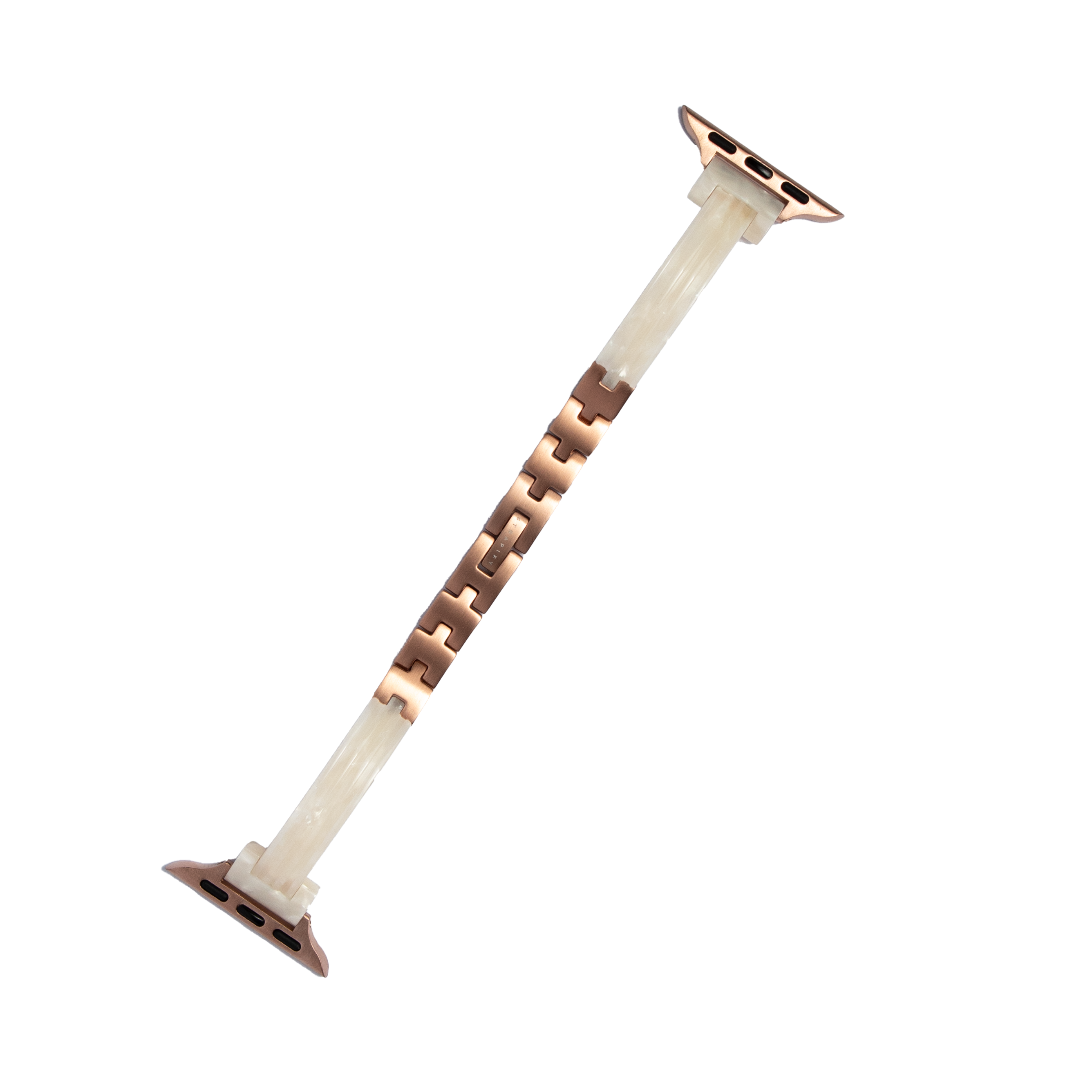 White pearl acetate bangle Apple Watch band with rose gold connector and stainless steel buckle closure