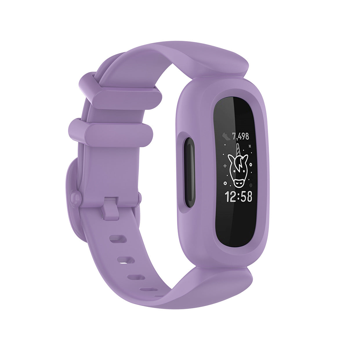 Purple silicone band for Fitbit Ace 3 and Inspire 2 fitness trackers with flexible strap design