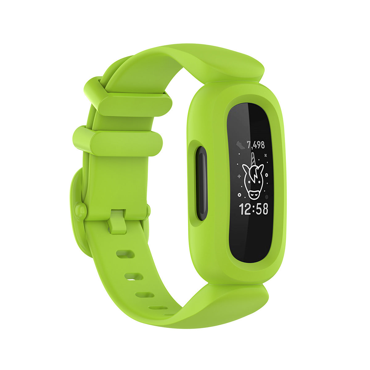 Bright lime green silicone watch band with adjustable strap for Fitbit Ace 3 and Inspire 2 fitness trackers