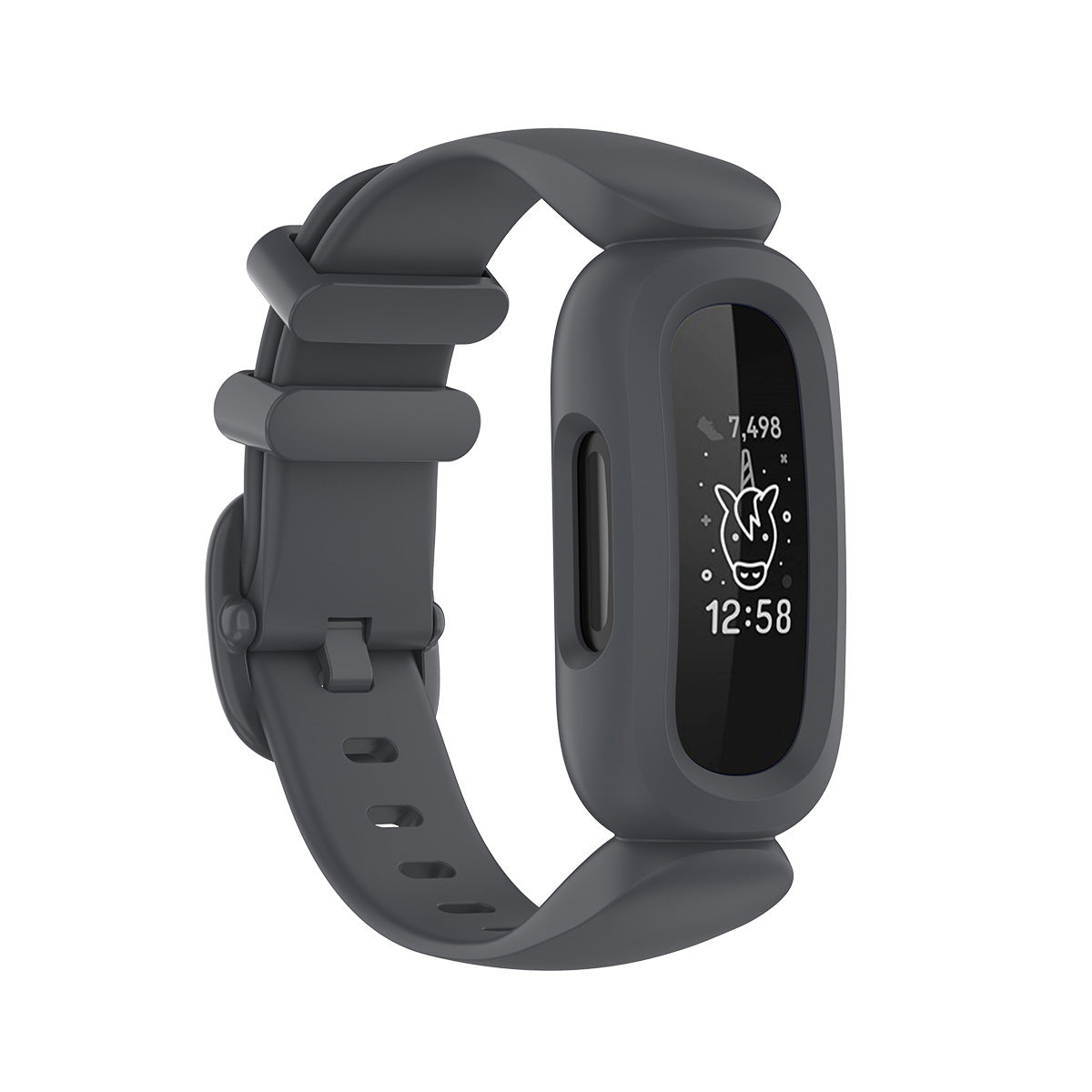 Black silicone flexi watch band for Fitbit Ace 3 and Inspire 2 fitness trackers with adjustable strap