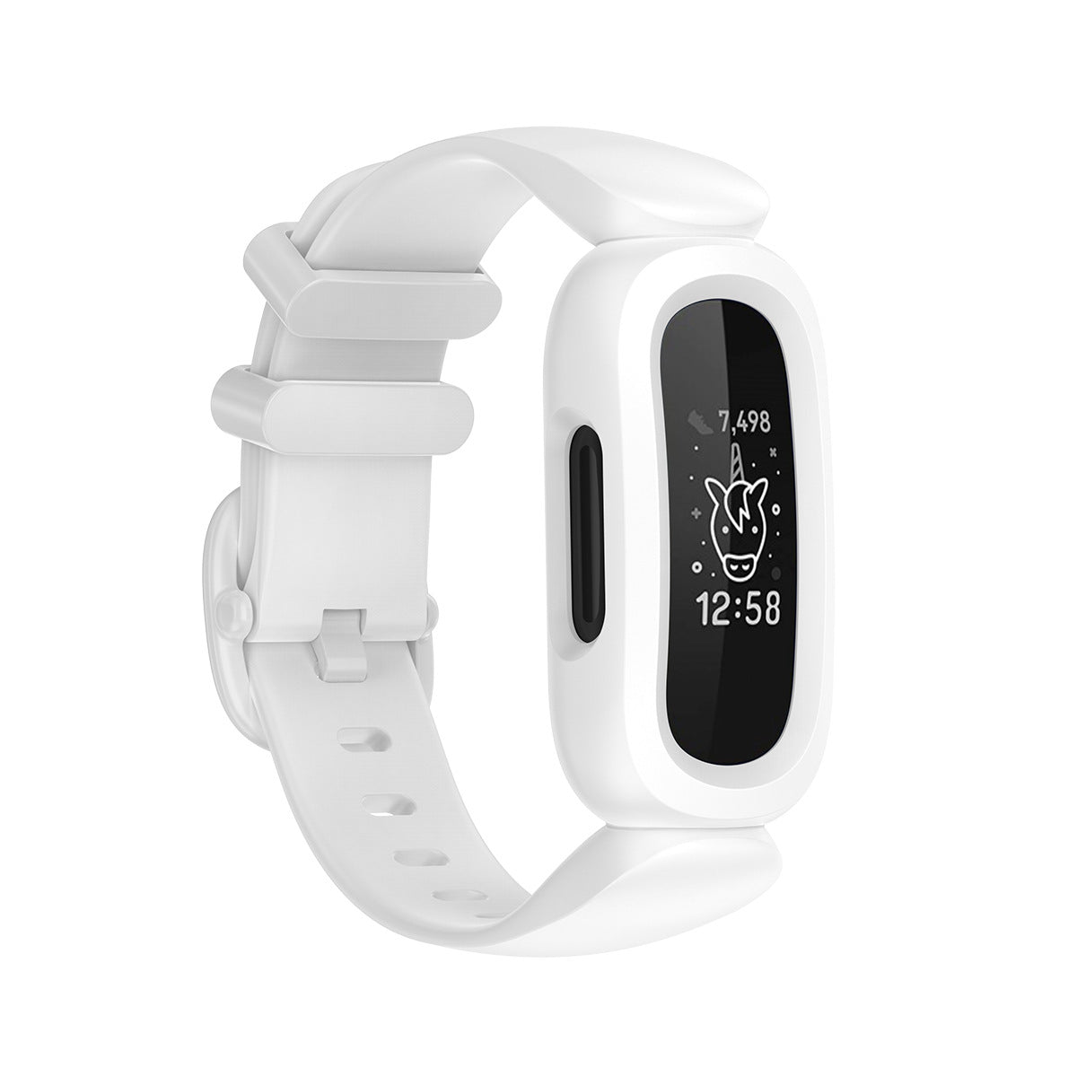 White silicone strap replacement for fitness tracker with adjustable band and secure closure
