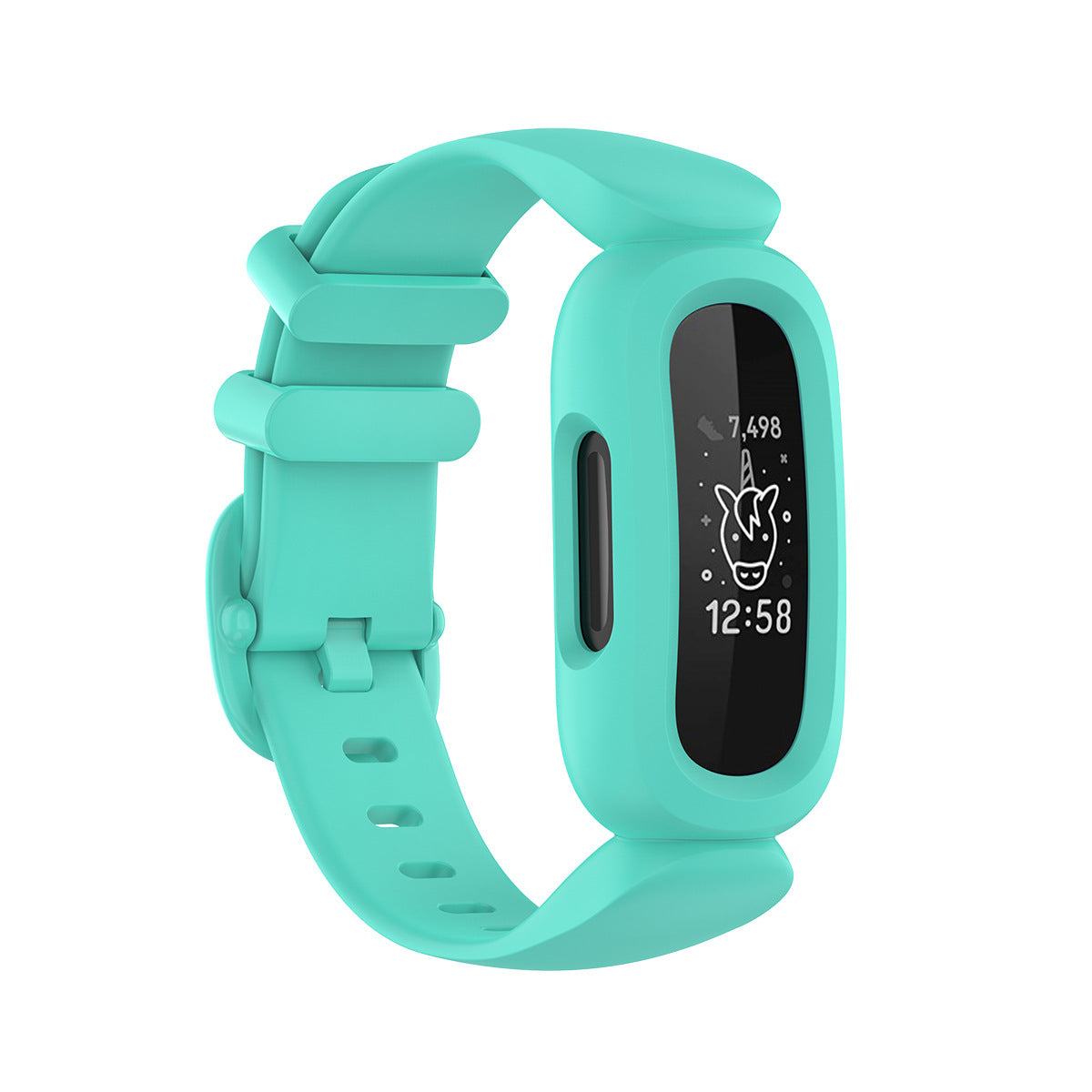 Turquoise silicone watch band for Fitbit fitness tracker with adjustable strap and secure buckle closure