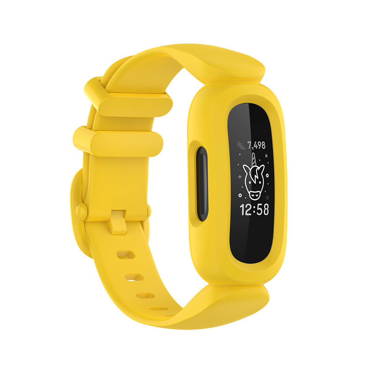Bright yellow silicone watch band with flexible design for Fitbit Ace 3 and Inspire 2 fitness trackers