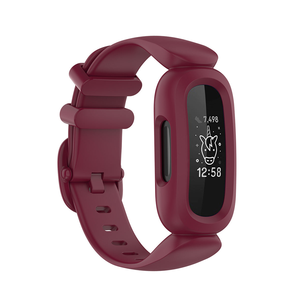 Burgundy silicone sport band for Fitbit Ace 3 and Inspire 2 fitness trackers with adjustable strap and secure clasp