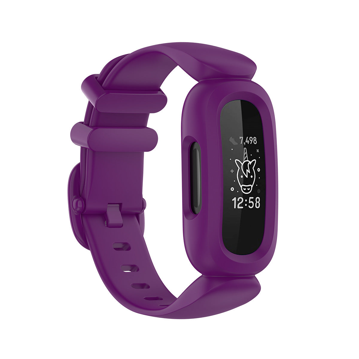 Purple Flexi silicone band for Fitbit Ace 3 and Inspire 2 fitness tracker with adjustable strap and secure clasp
