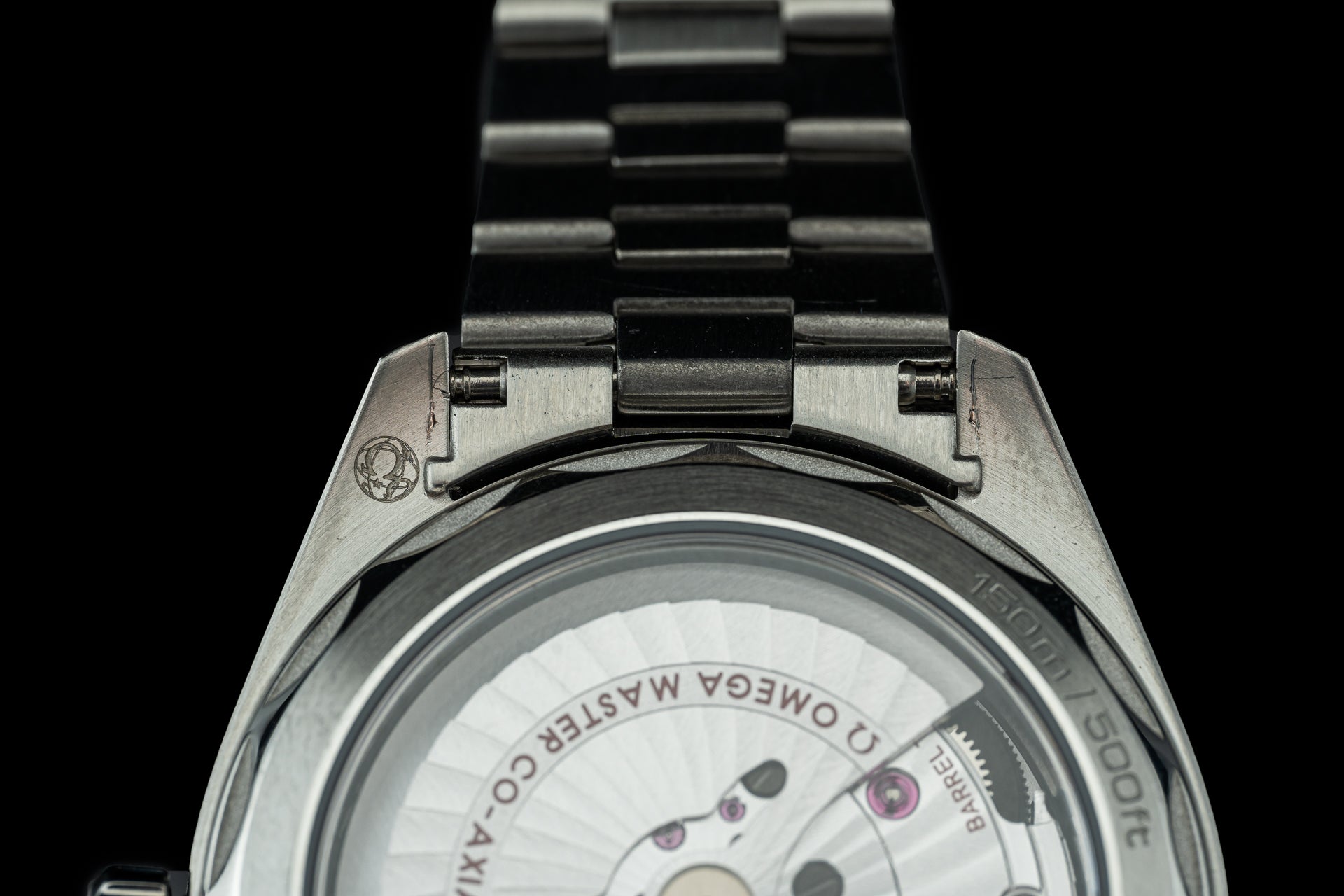 Stainless steel watch bracelet with solid links and integrated end links, compatible with Omega Aqua Terra 41mm models