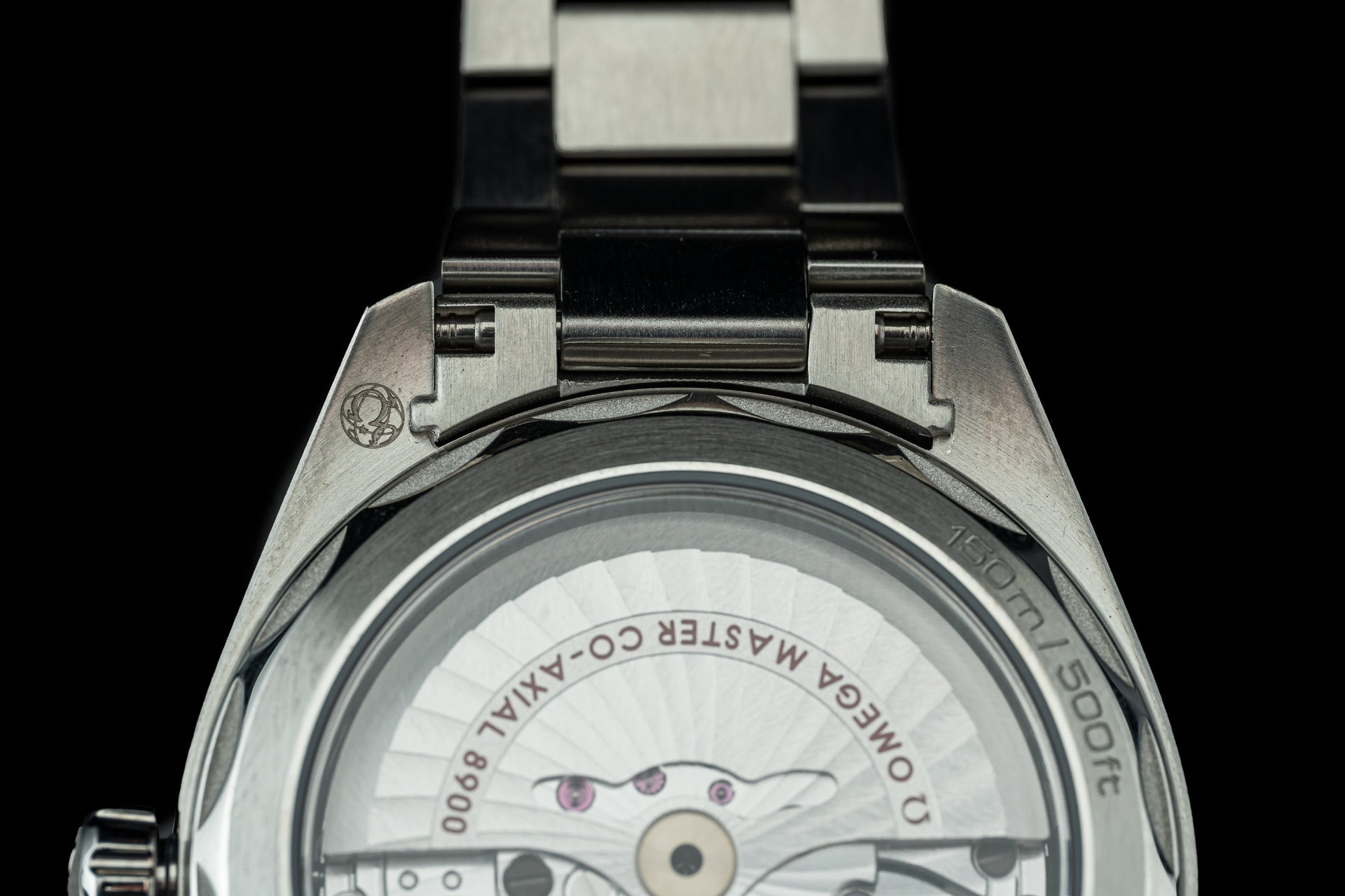 Stainless steel watch bracelet with solid end links for Omega Aqua Terra 41mm, featuring secure lug attachment and polished finish