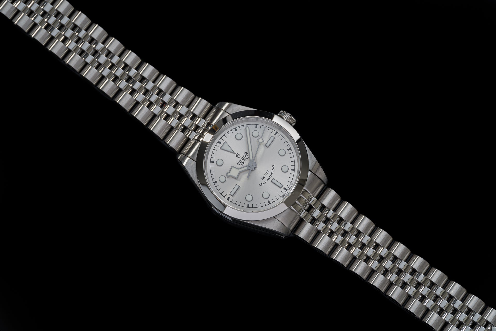 Stainless steel bracelet for Tudor Black Bay 36 with solid link design and secure clasp