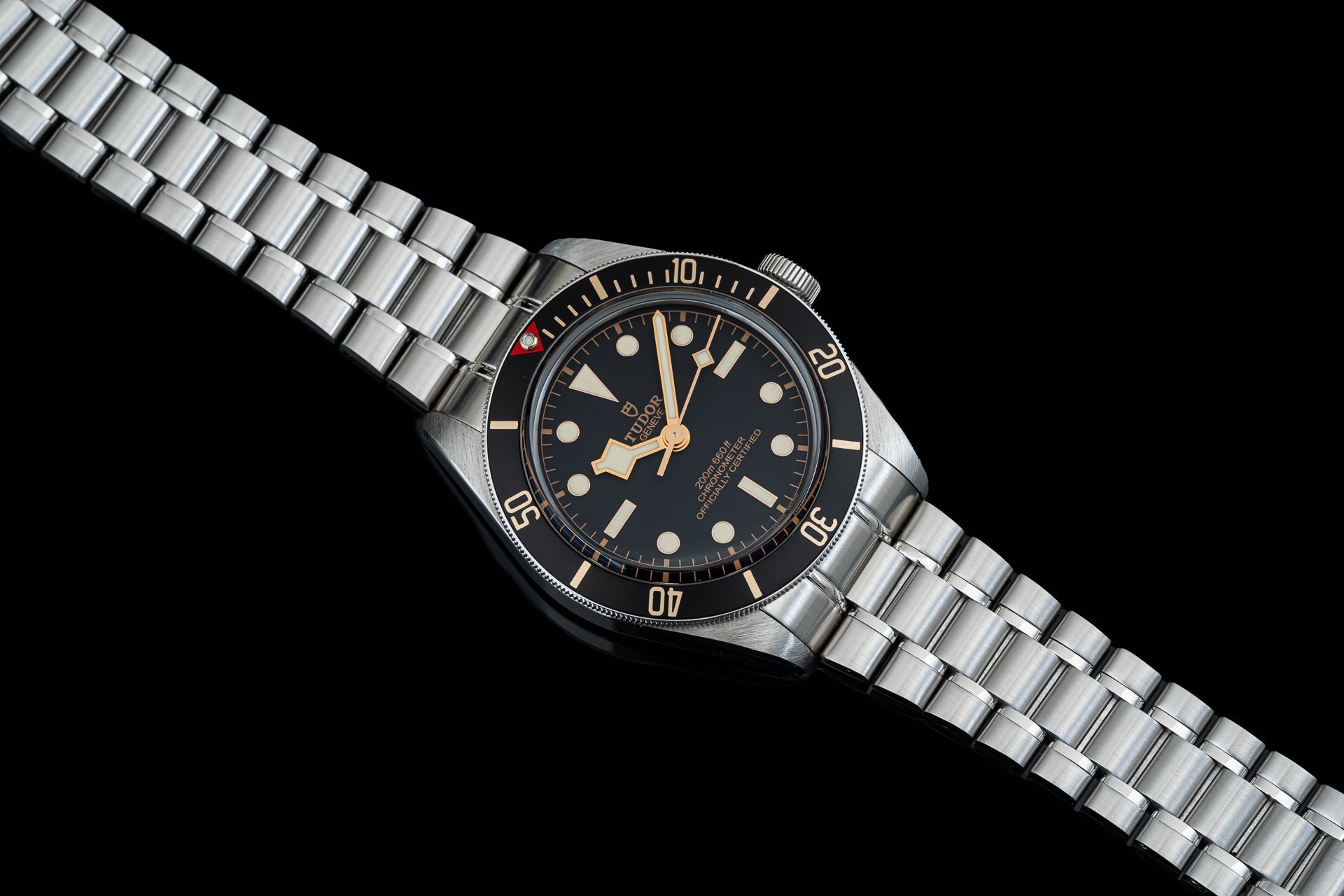 Stainless steel bracelet for Tudor Black Bay 58 watch with solid end links and secure clasp