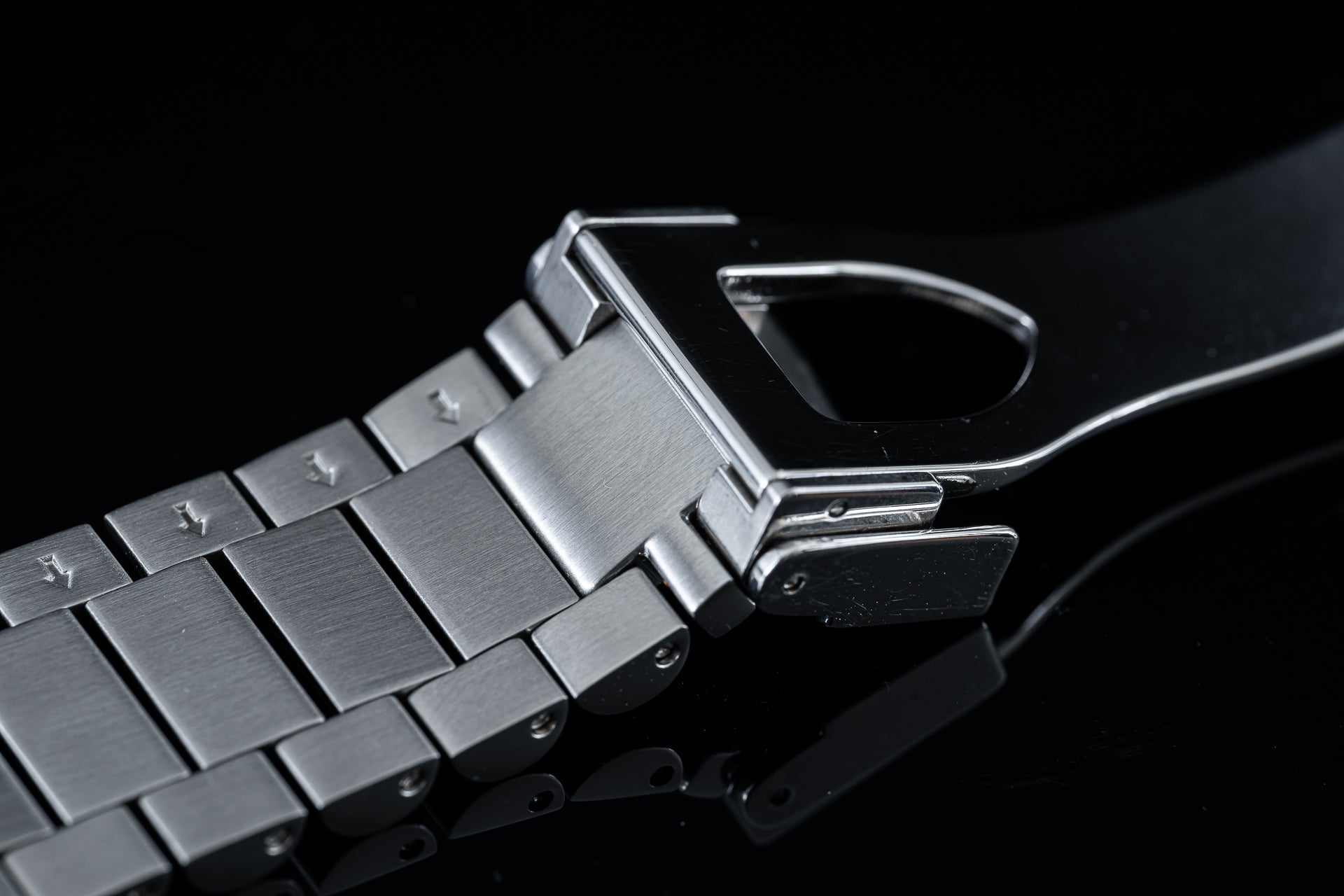 Polished stainless steel Uncle Lincoln bracelet with solid links and deployed clasp for Tudor Black Bay 41mm watch