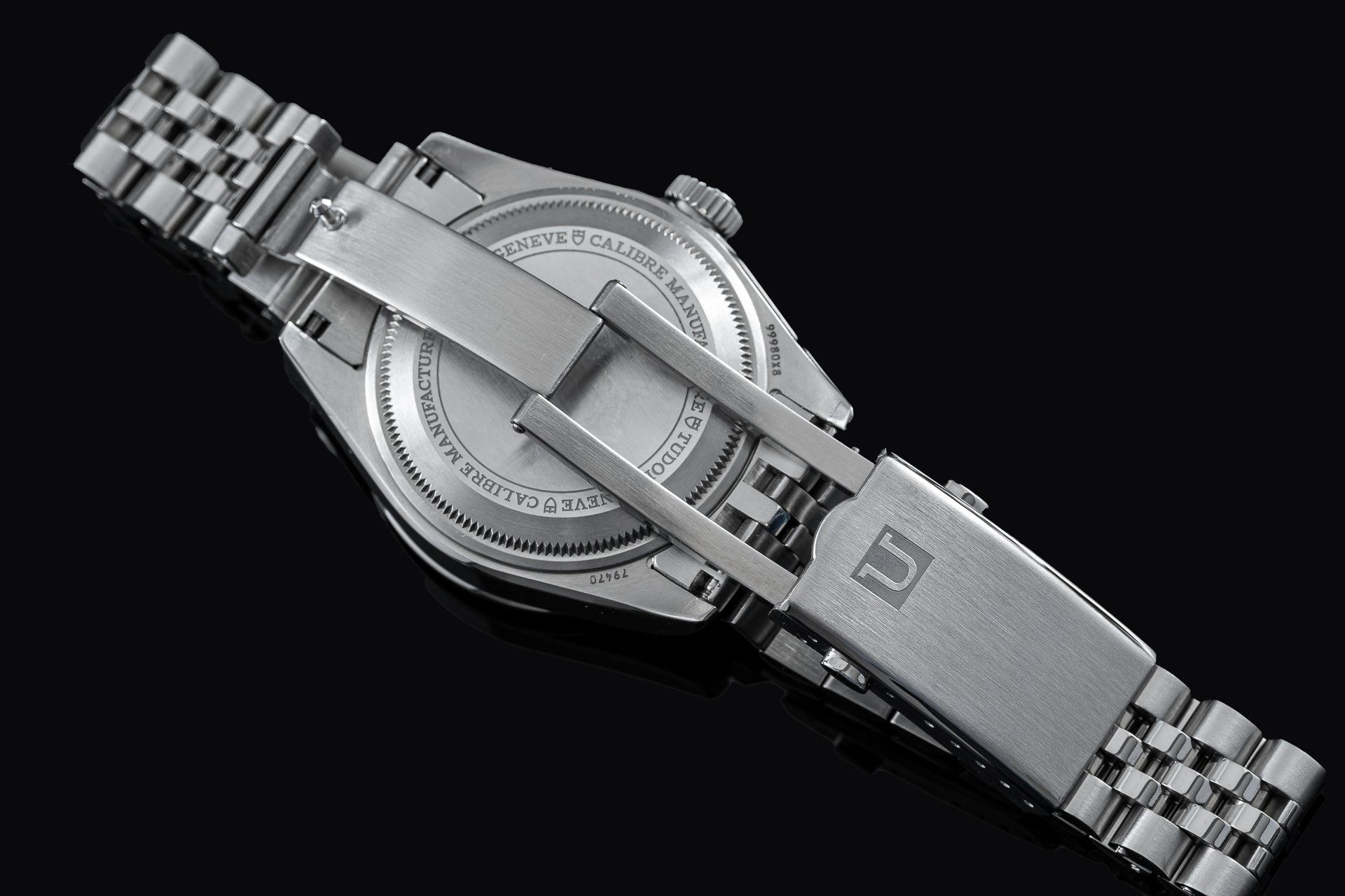 Stainless steel executive bracelet for Tudor Black Bay Pro watch with polished links and secure clasp